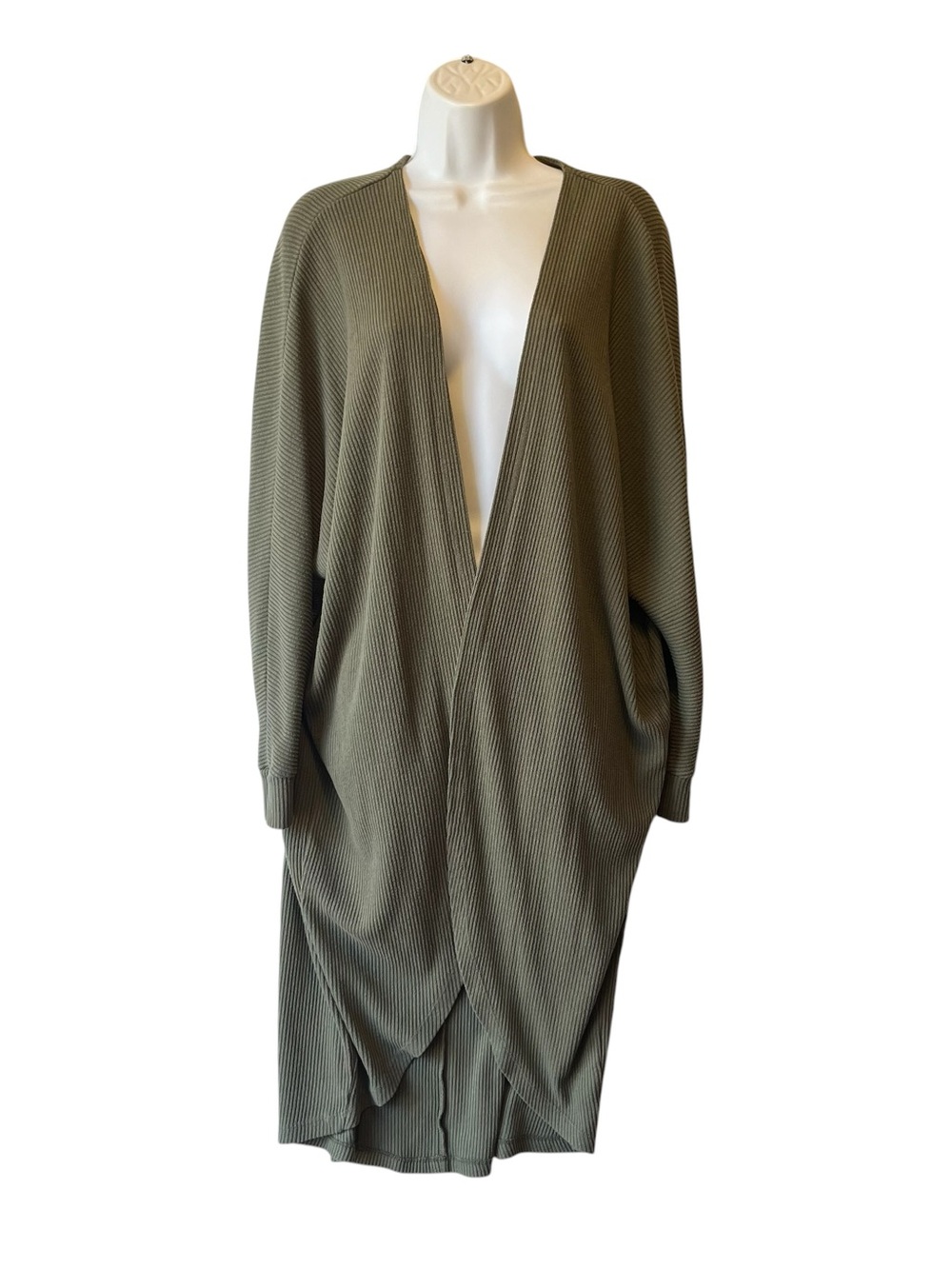 Torrid Sleep open front cardigan sweater Long duster 2X Green Ribbed knit Womens
